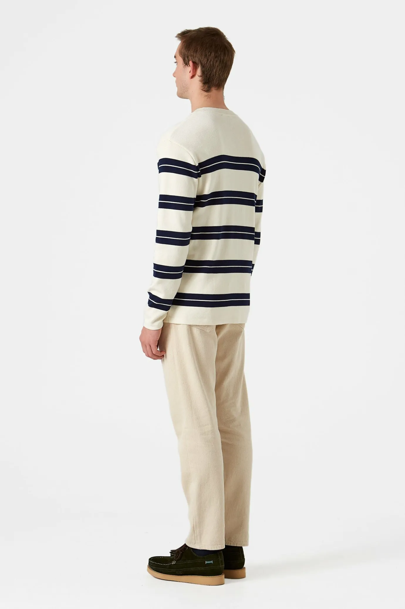 Hot Striped Sweater Plain Beige Men Knitwear