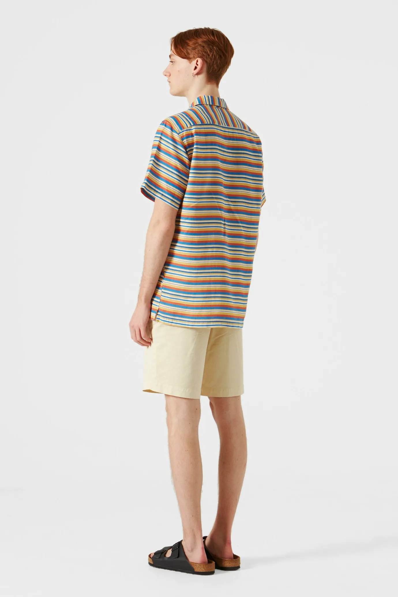 Outlet Stripes Short Sleeve Shirt Horizontal Stripes Blue Men Shirts