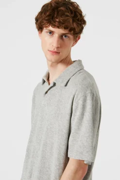 Fashion Terry Polo Plain Grey Melange Men Polos