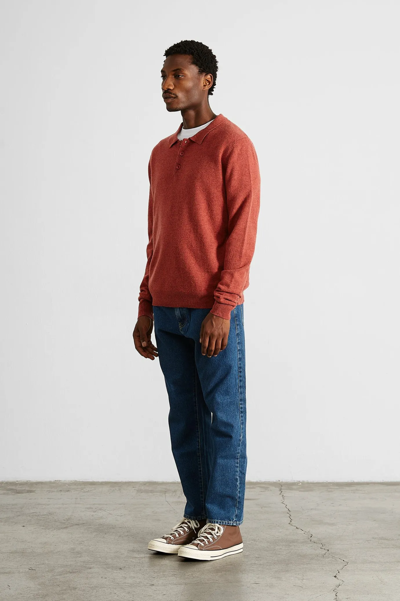 Online Wool Polo Plain Copper Men Knitwear