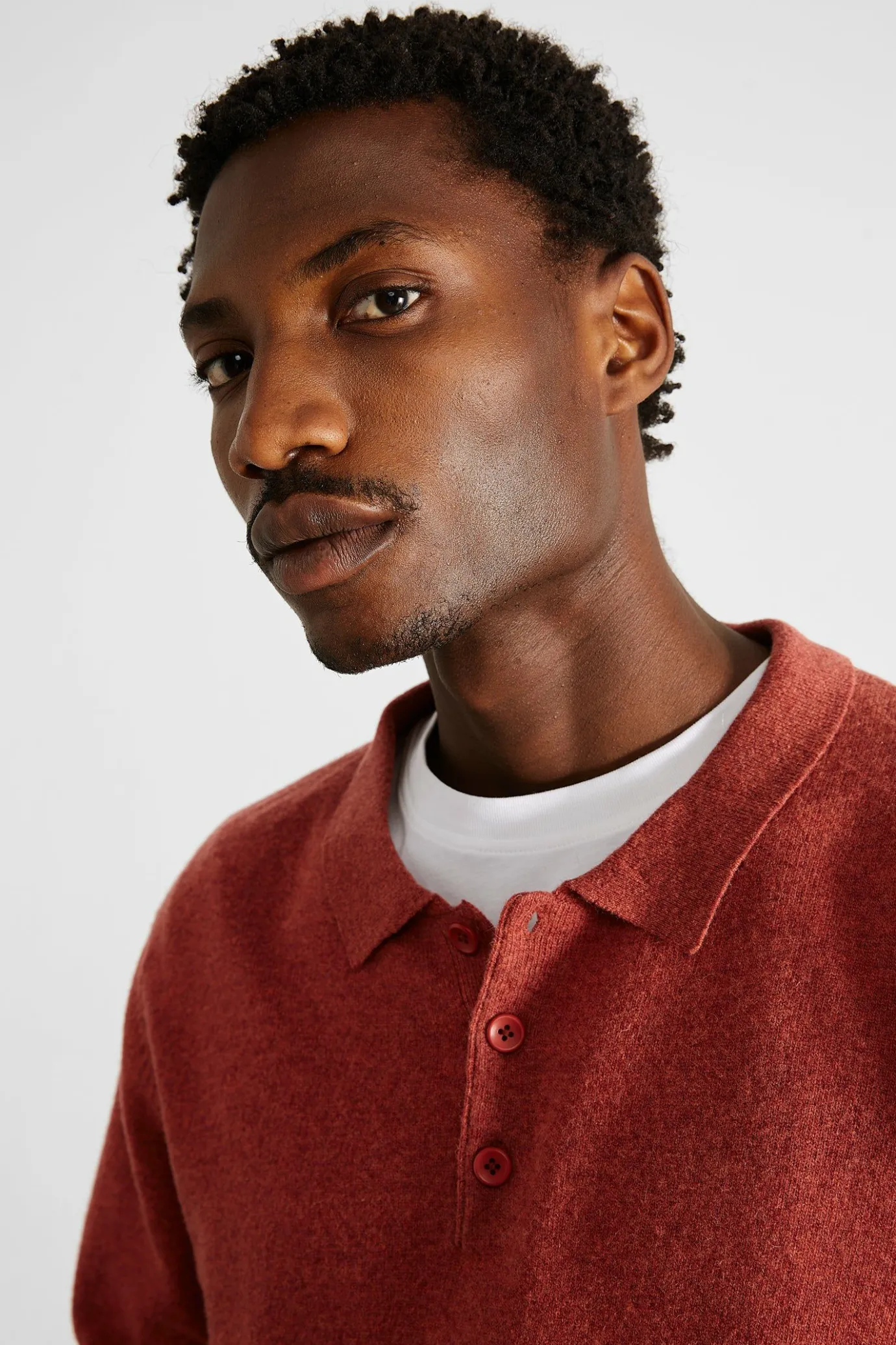 Online Wool Polo Plain Copper Men Knitwear