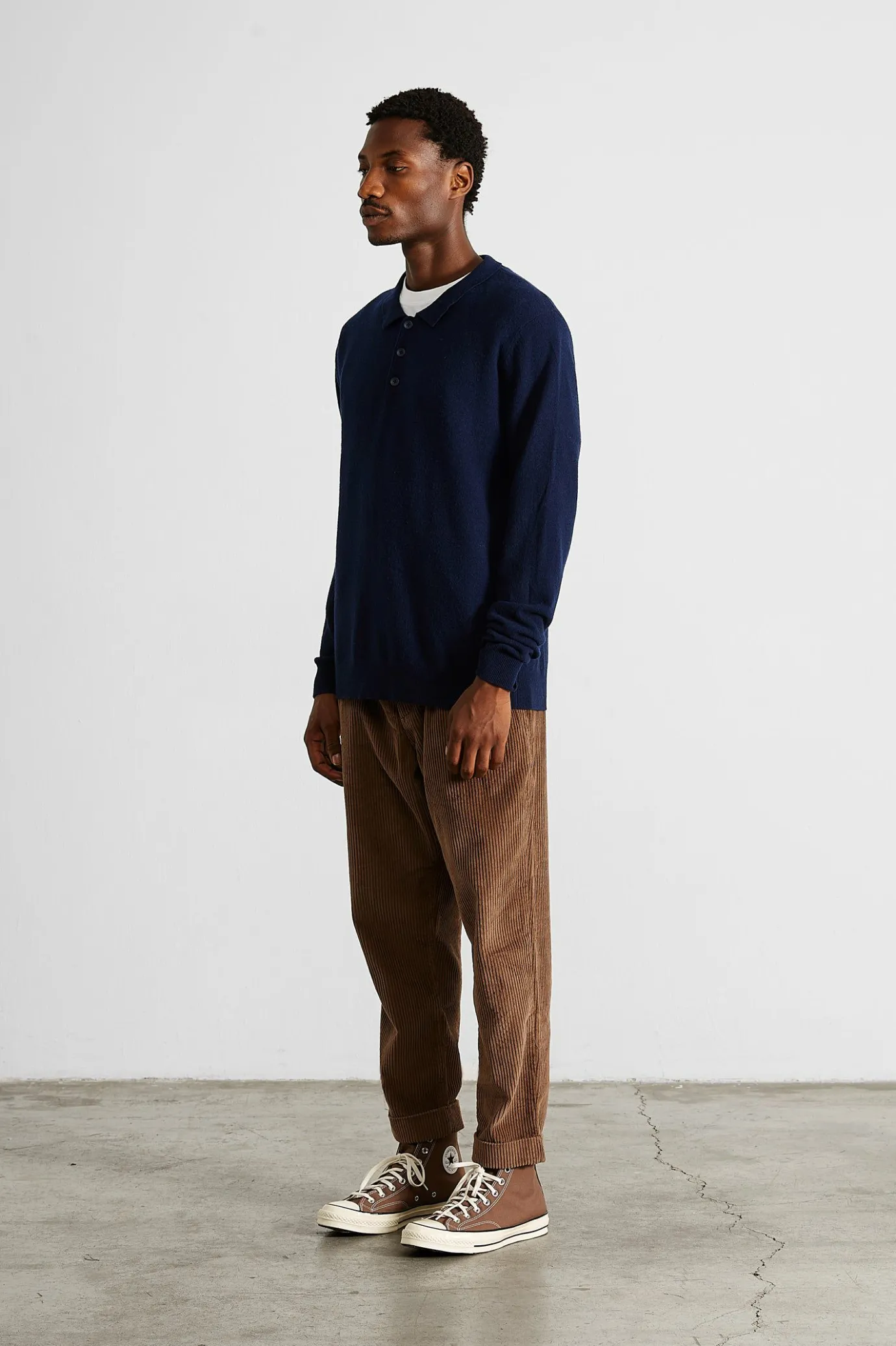 Flash Sale Wool Polo Plain Navy Men Knitwear