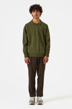 Fashion Wool Polo Plain Olive Men Knitwear